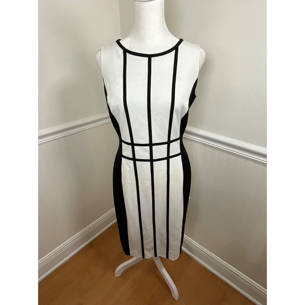 Calvin Klein Dress Black White Sleeveless Sheath Career Women Size 4